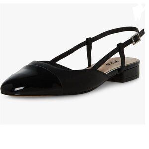 FYS Black Splicing Closed Toe Slingback Block Low Heel Cutout Dress Work Sandal